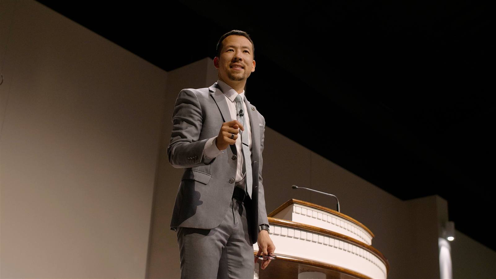 Pastor Johnny Chae preaching at Heritage Baptist Church